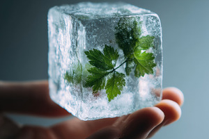 Hand holding transparent ice cube, a Nature Photo by Virgo Studio