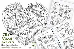 Hand Drawn Food, Vegetables Fruits