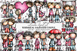 Whimsical Valentine Couple Clipart, an Illustration by Canvas Craft