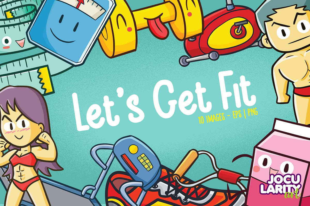 Let's Get Fit Cartoon Vector, a Healthcare Illustration by Jocularity Art (Photo 1 of 3)