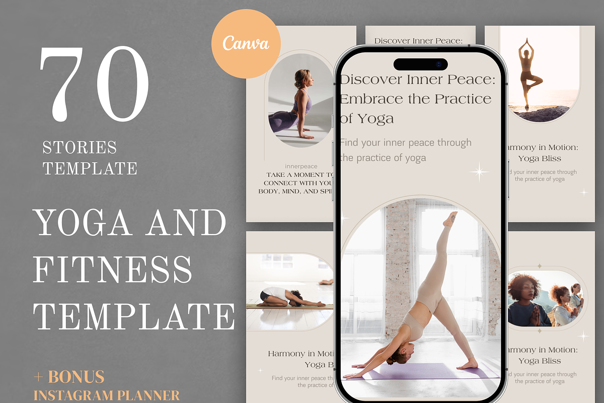 Yoga Instagram Stories Pack Canva, a Social Media Template by VeliusCreativeStudio (Photo 1 of 9)