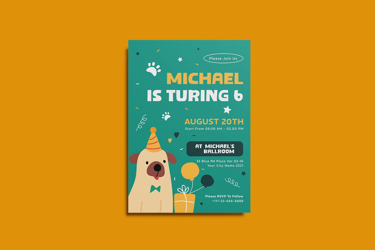 Cute Dog Birthday Invitation, an Invitation Template by iDoodle Studio (Photo 2 of 4)