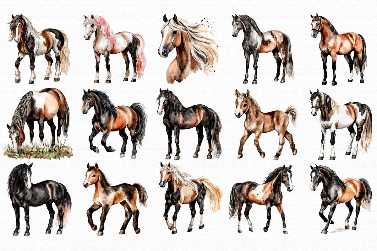 Watercolor Horse Clipart, an Illustration by Libby Wishes (Photo 2 of 4)