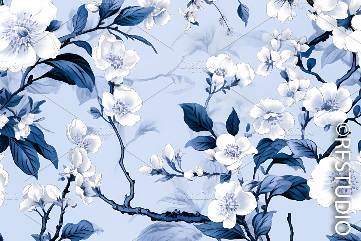 CHINOISERIE SPRING BLOSSOMS Seamless, a Texture Illustration by RefinedFantasyStudio (Photo 7 of 9)