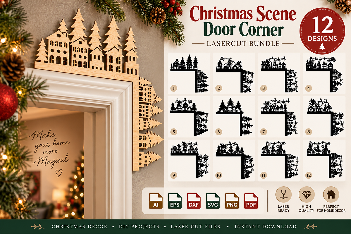 Christmas Scene Door Corner Lasercut, a Decorative Illustration by OTVEY DESIGN (Photo 1 of 13)