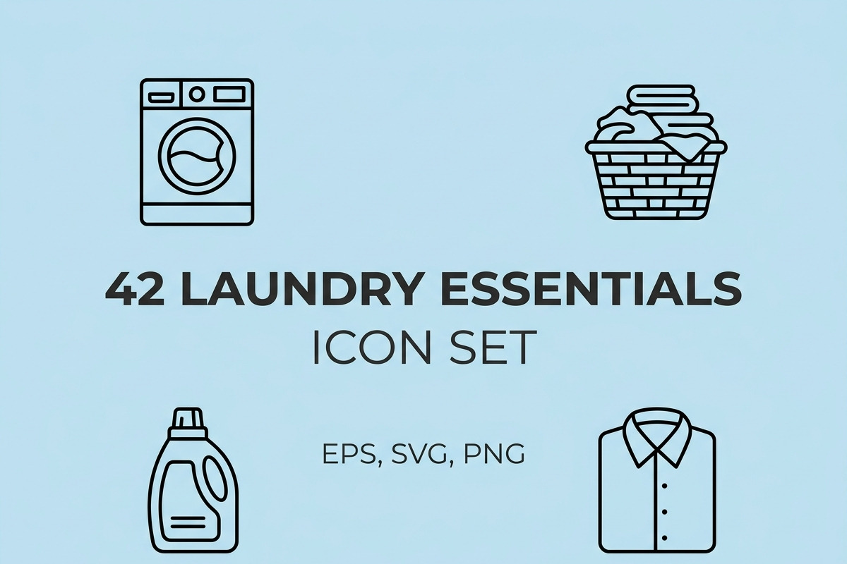 42 Laundry Essentials Icon Set, an Outline Icon by adenpinkstore (Photo 1 of 18)