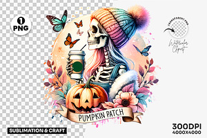 Autumn Girl Skeleton Pumpkin Fall, a Seasonal Illustration by Creative Arslan