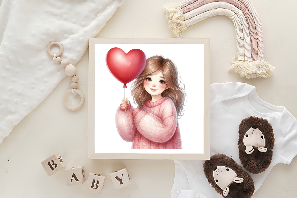 Valentine cute girl Clipart, an Illustration by DreamArtGraphic (Photo 4 of 6)