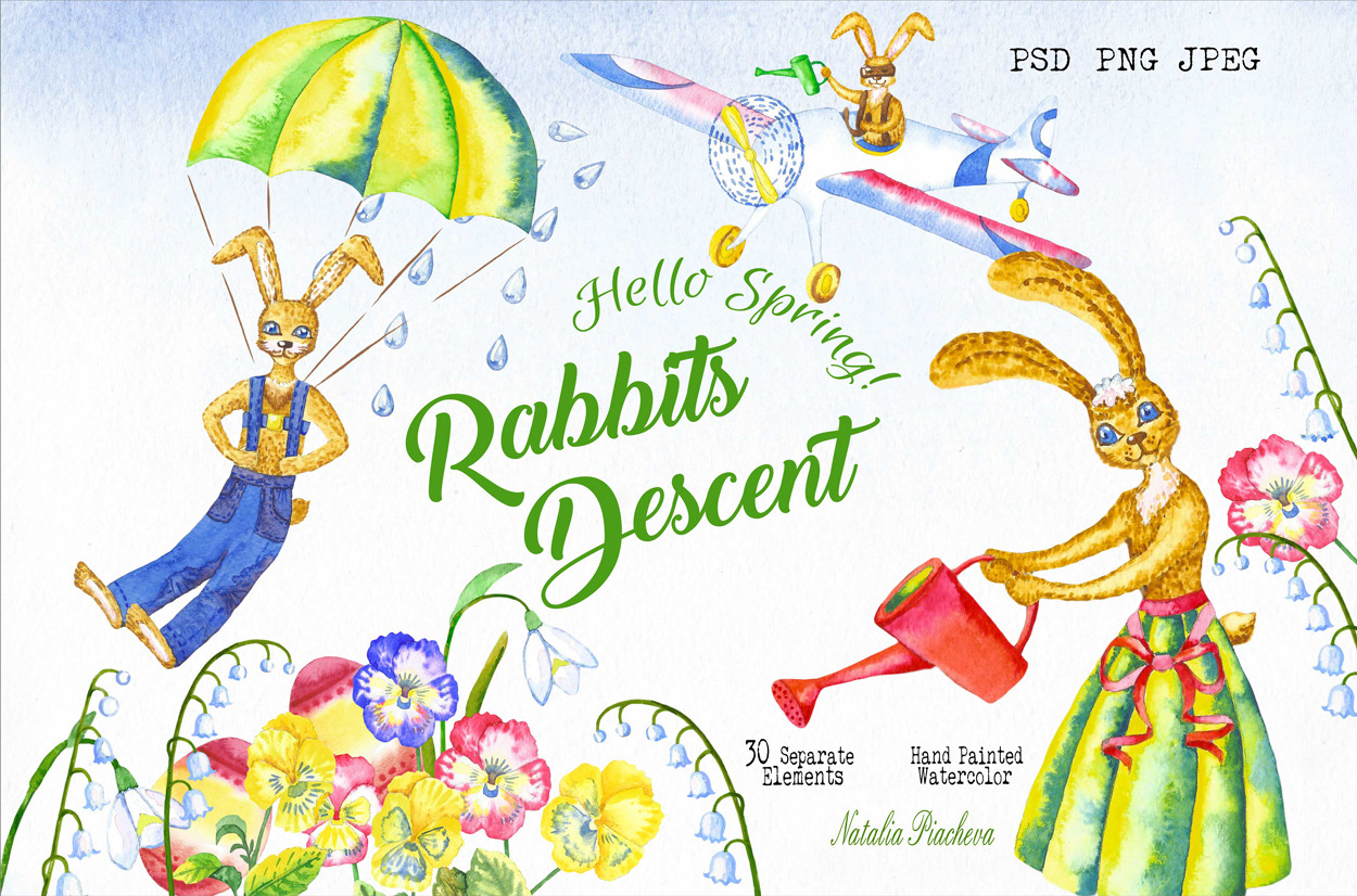 Welcome Spring! Rabbits Descent, an Illustration by Nataliapiache