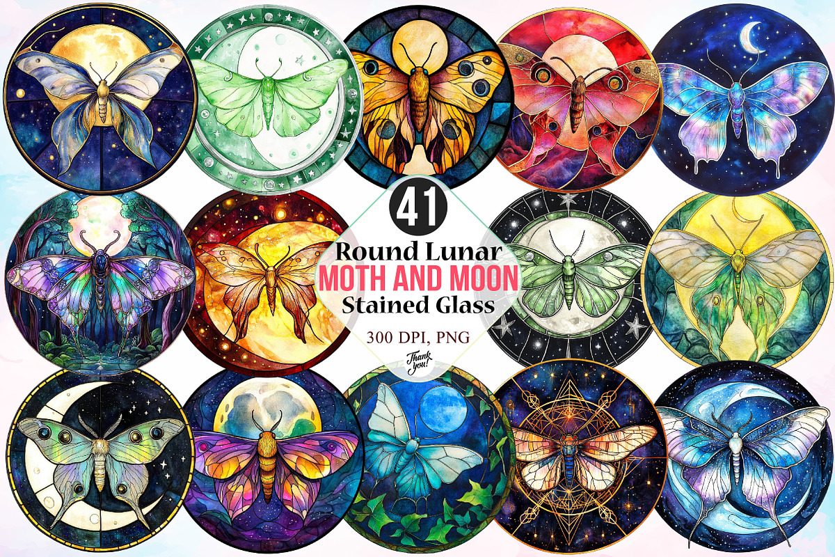 Lunar Moth and Moon Stained Glass, an Illustration by Canvas Craft (Photo 1 of 5)