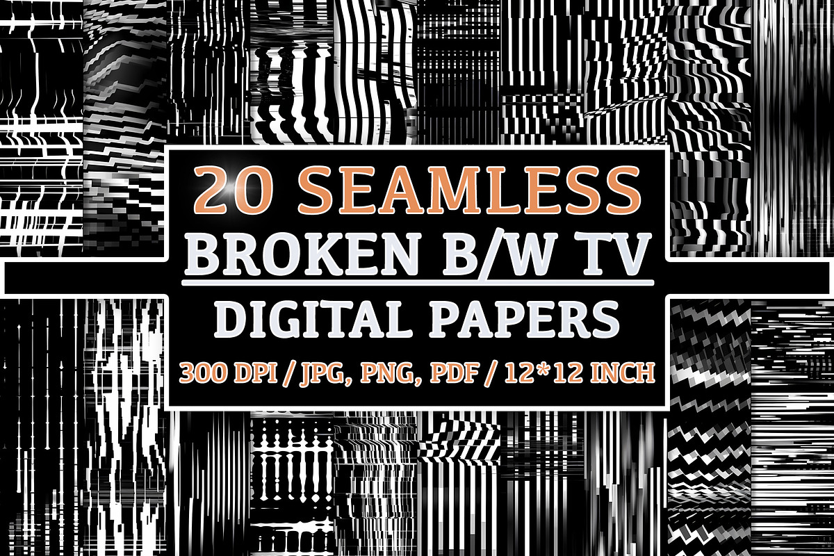 20 Seamless Broken B/W TV Patterns, a Pattern Graphic by Nordic Design (Photo 1 of 9)