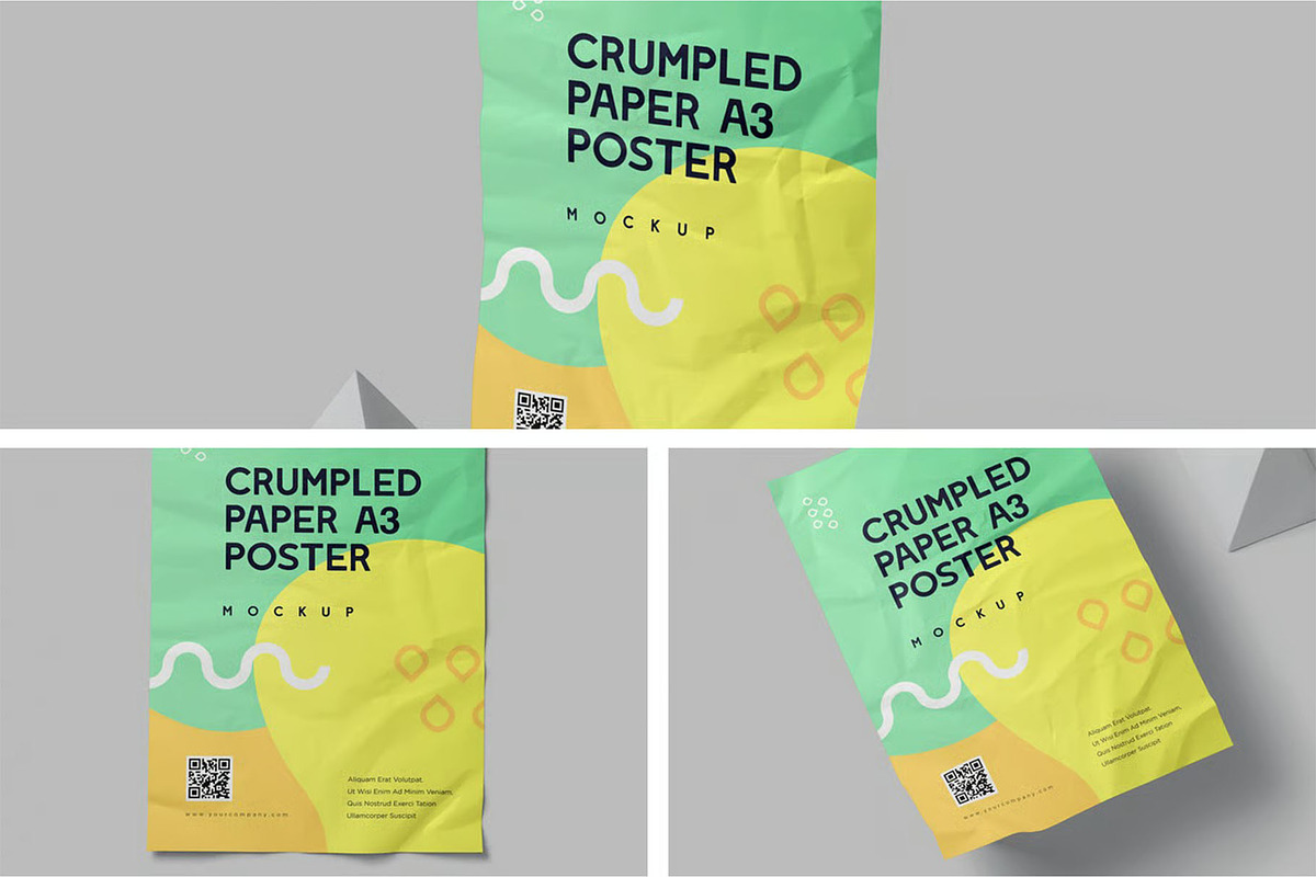 Crumpled A3 Portrait Poster Mockups, an Advertising Mockup by megostudi0 (Photo 1 of 5)