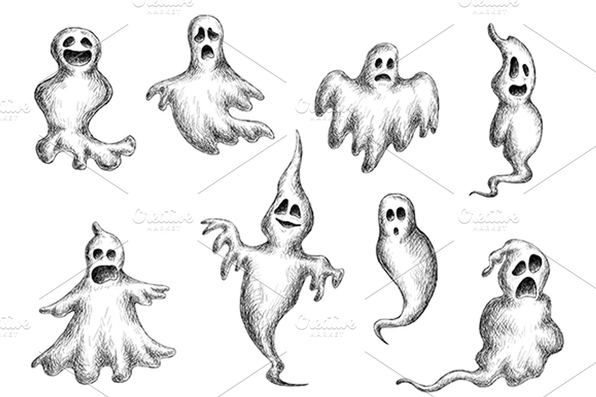 Halloween flying spooks and ghosts, a Background Graphic by Vector Tradition