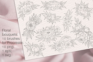 Peony Procreate Stamps, Cliparts