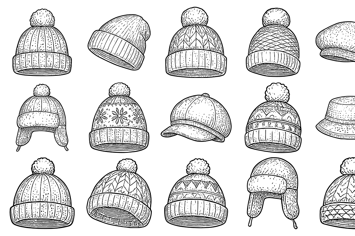 Hand Drawn Winter Hat Collection, an Illustration by Sempu