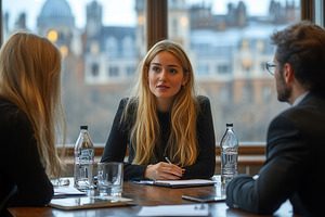 Business meeting among professionals, a Photo by Tanuart