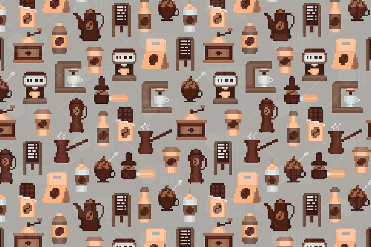 Pixel Coffee Seamless Pattern, a Pattern Graphic by barsrsind