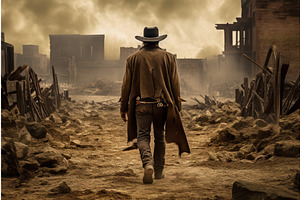 Cowboy Wild West Destroyed Town