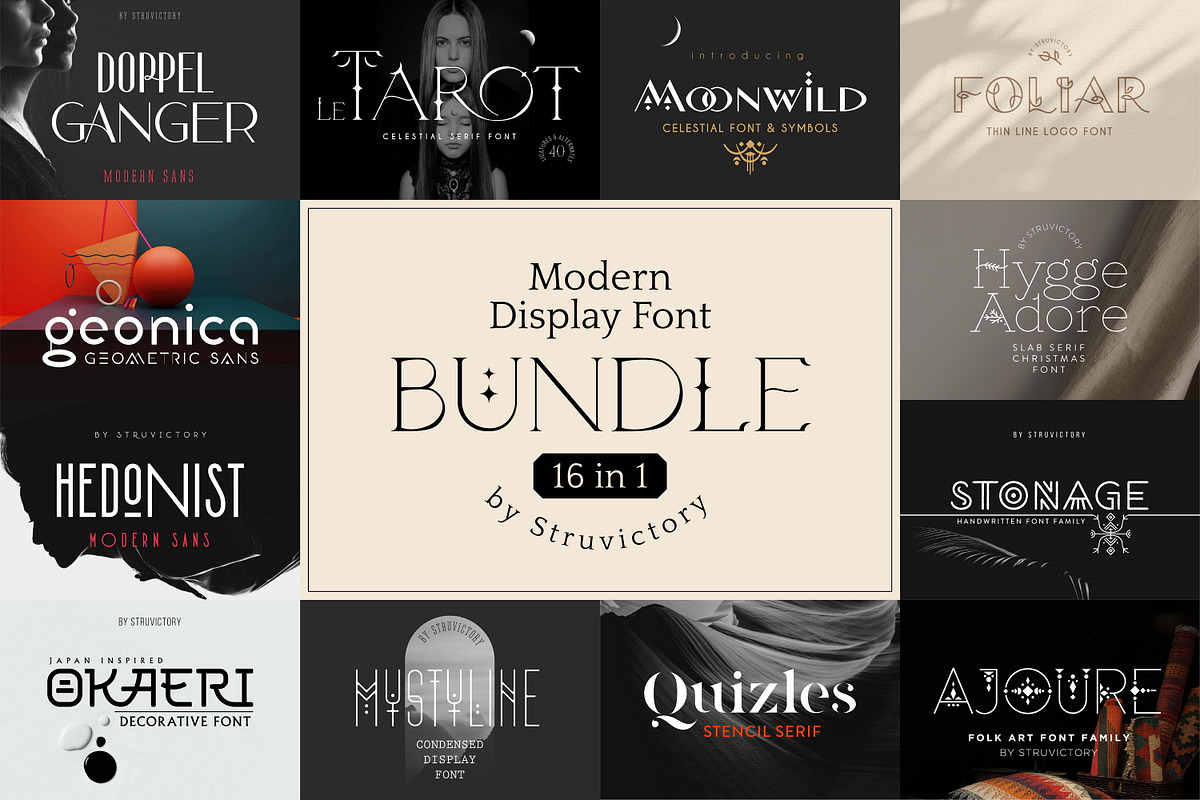 Modern Display Font Bundle, a Sans Serif Font by Struvictory.art