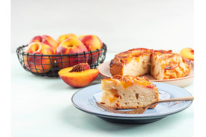 Piece of nectarine peach cake on, a Food & Drink Photo by Lifemorning