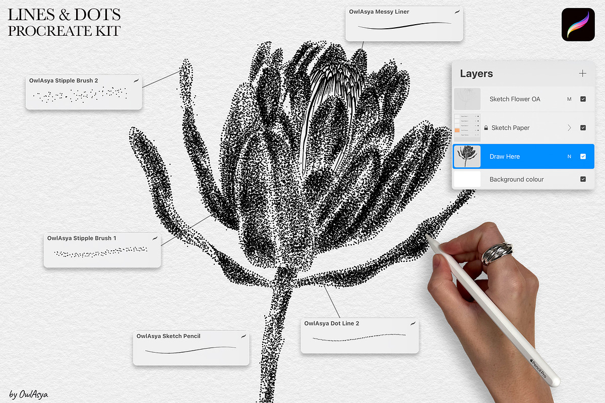 Line & Dots Procreate Brushes Kit, a Brush Add-On by owlasya (Photo 2 of 6)