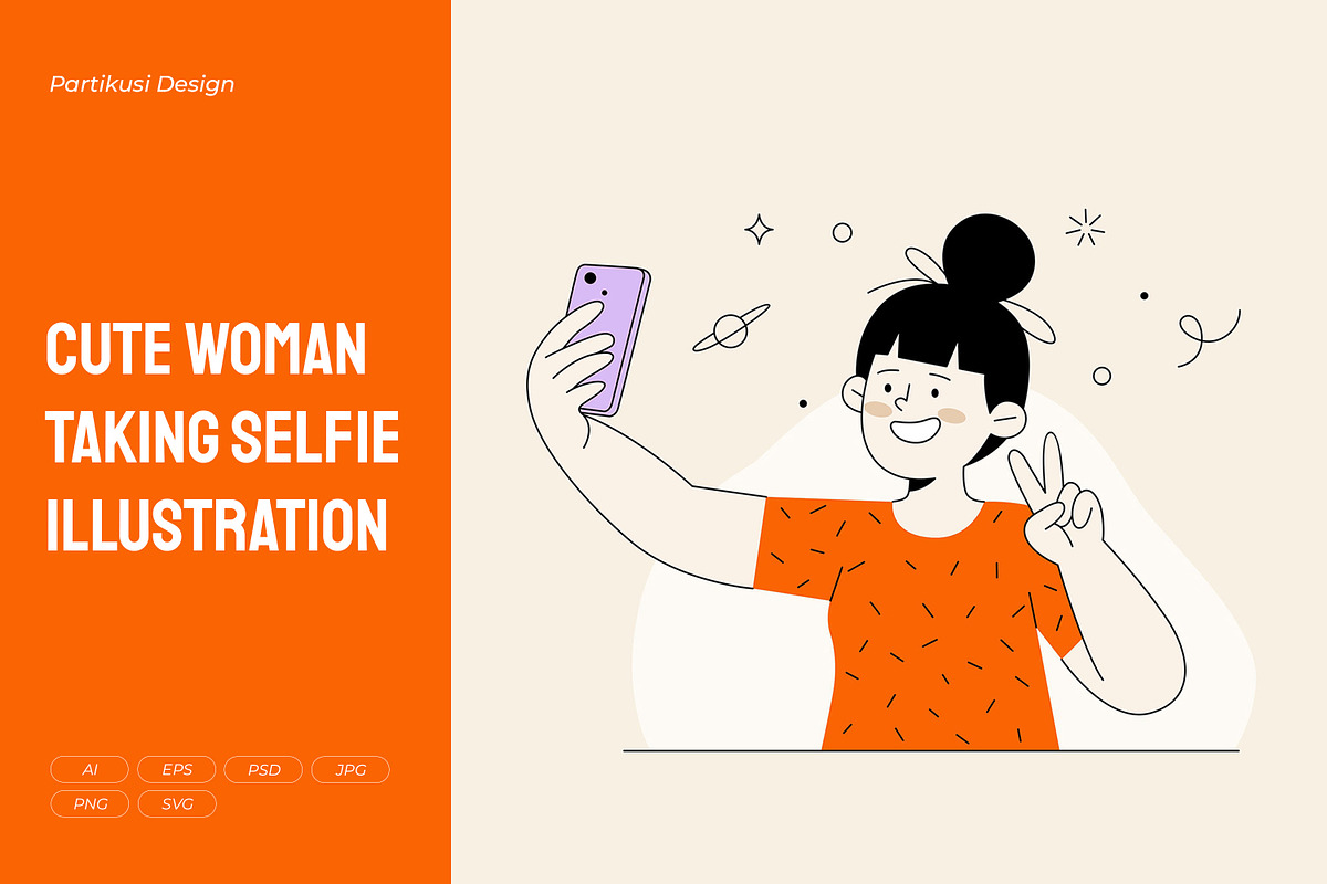 Cute Woman Taking Selfie, a Person Illustration by Partikusi Design (Photo 1 of 3)
