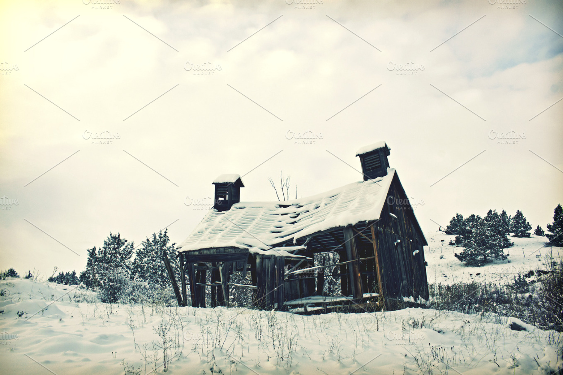 Abandoned Wooden House In Snow