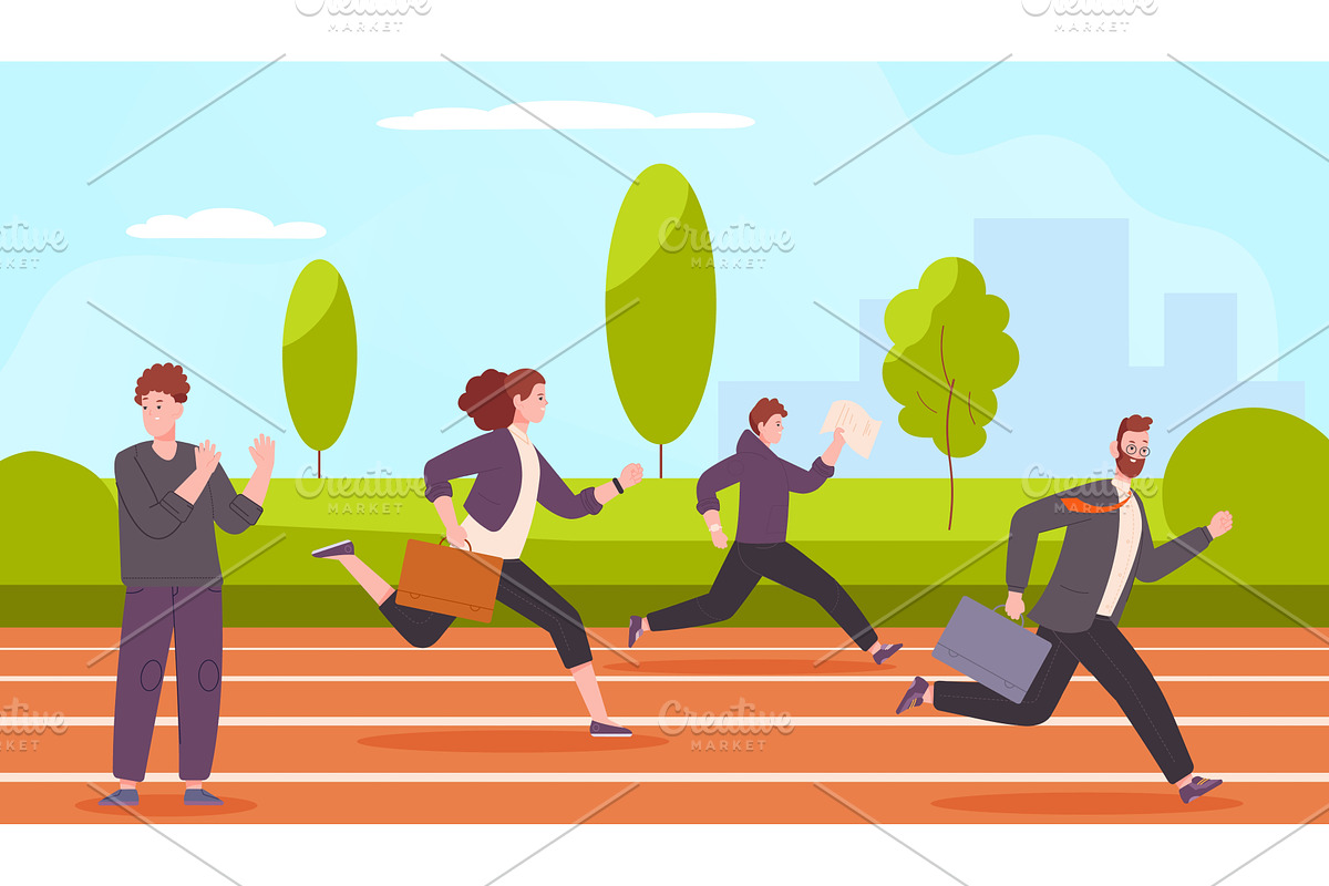 Race quitting. Giving up career race, a Finance Illustration by Stock-Smart-Start