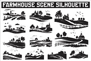 Farmhouse scene silhouette vector, an Illustration by Amazin_art (Thumbnail 1 of 13)