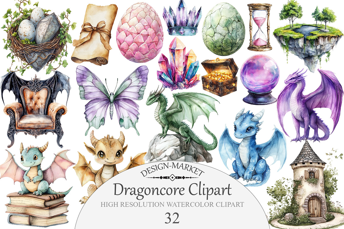 Watercolor Dragoncore Clipart, an Illustration by Design Market (Photo 1 of 4)