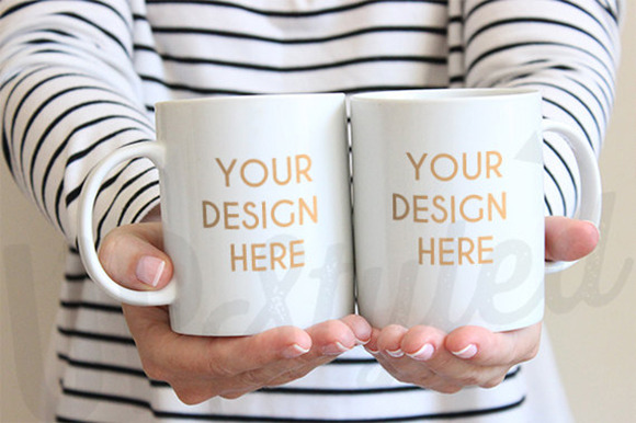 F165 Two White Coffee Mugs Mock Up | Creative Product Mockups