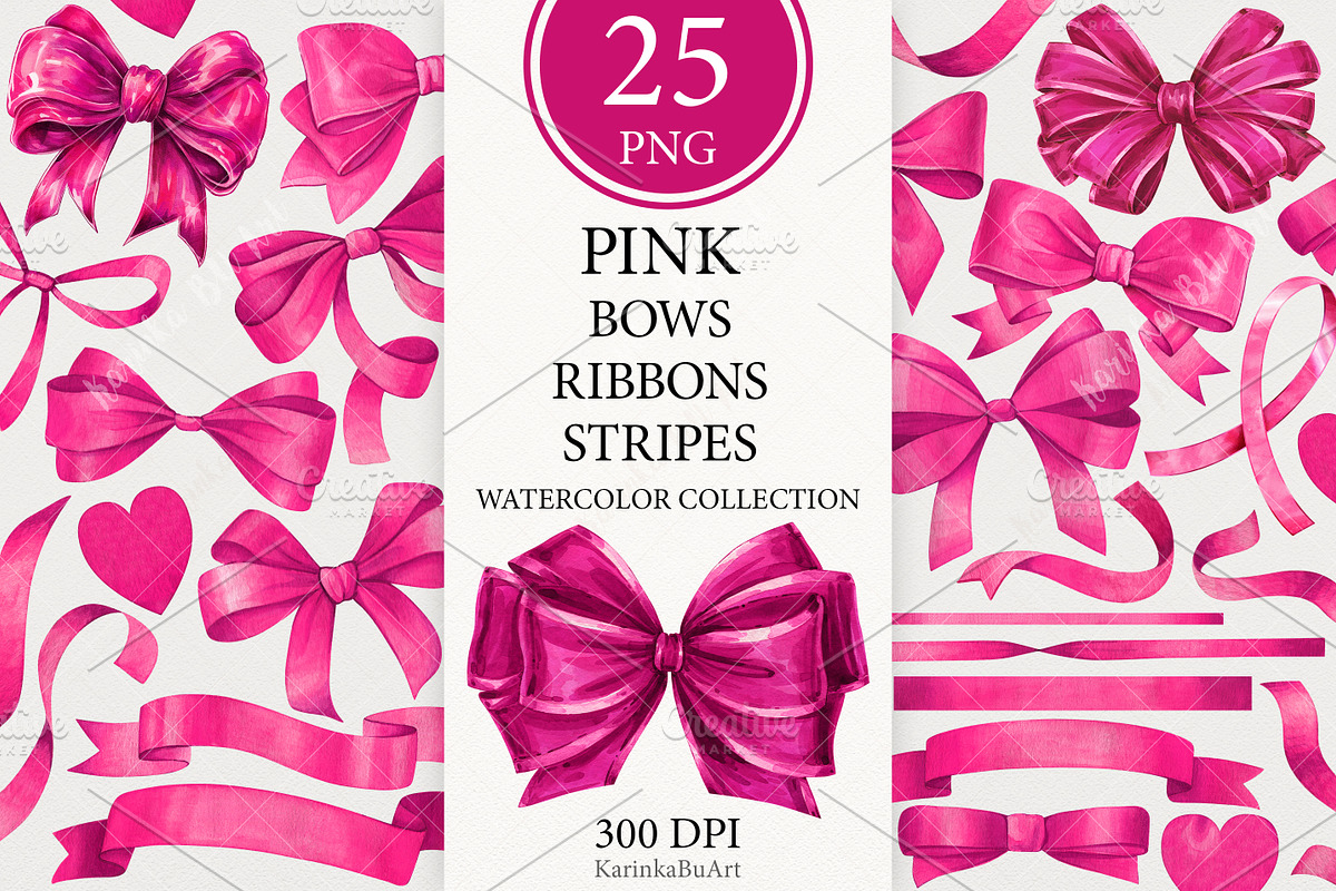 25 PNG Watercolor clipart pink bows, an Object Graphic by KarinkaBU (Photo 1 of 8)
