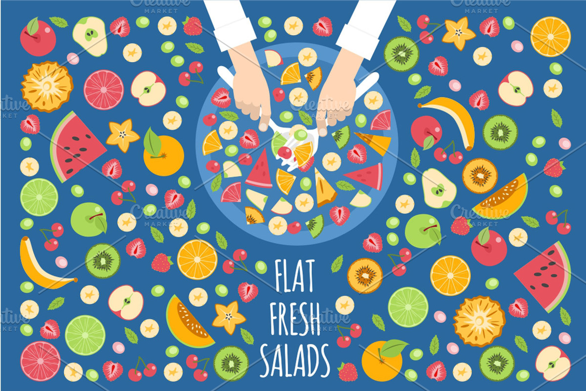 Flat Fruits Salad, a Food Illustration by Rosa Puchalt (Photo 1 of 2)