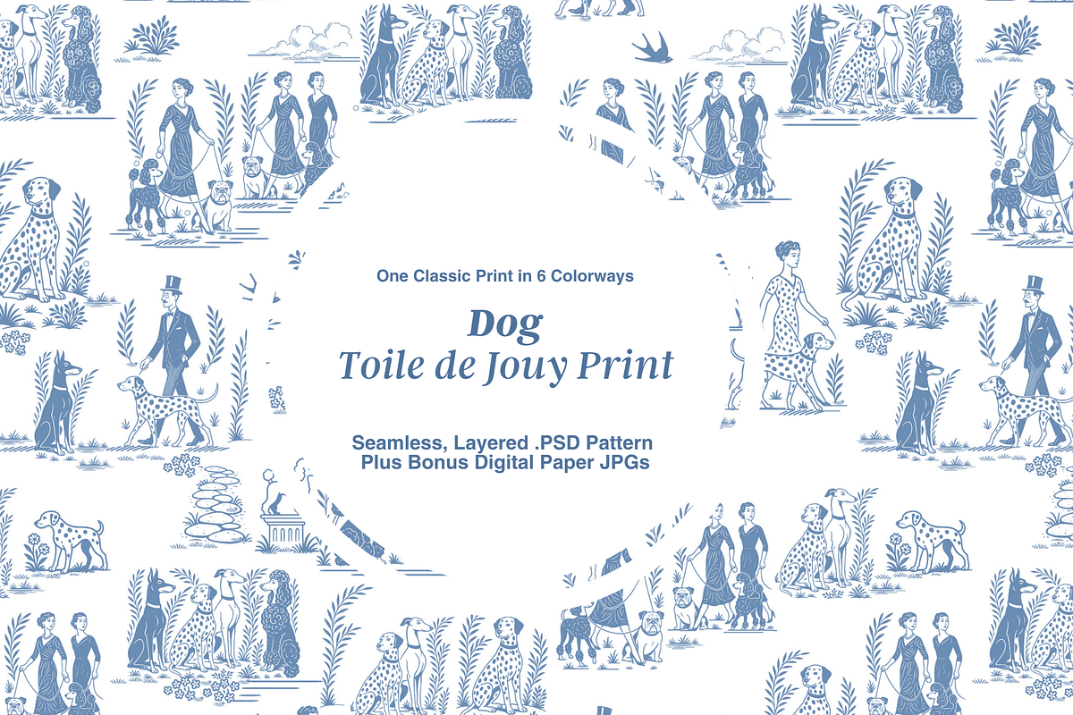 Dog Toile de Jouy Pattern, a Background Graphic by Hughes Studio (Photo 1 of 8)
