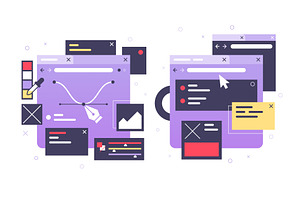 Set icons of web design, laptop