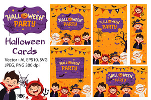 Halloween Party Cards Illustrations