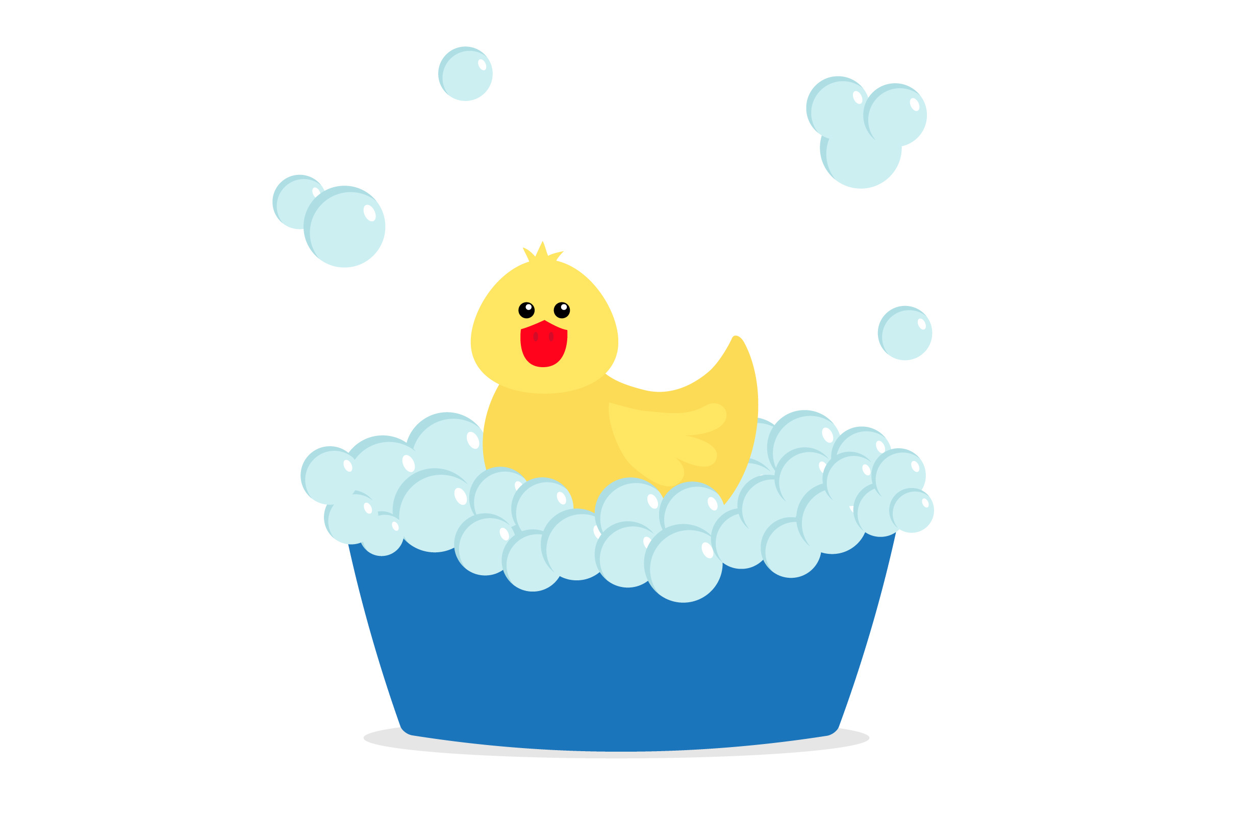 Bubble bath. Yellow rubber duck, an Animal Illustration by Worldofvector