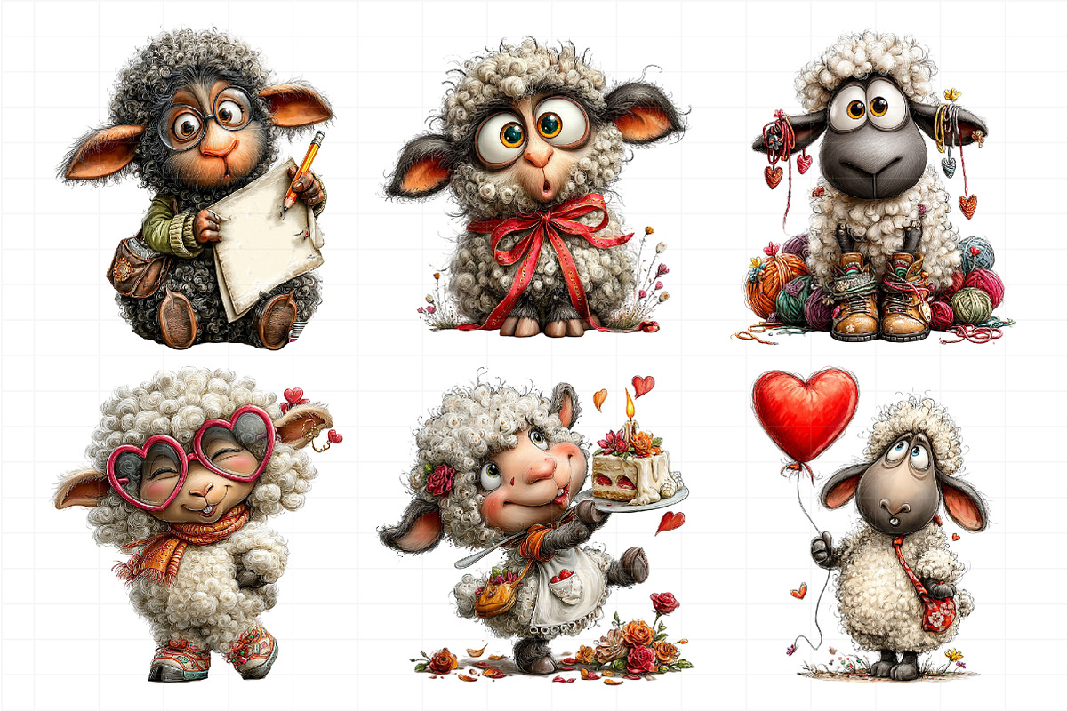 Funny Valentine Sheep Clipart, an Illustration by Daily.Designs (Photo 3 of 7)
