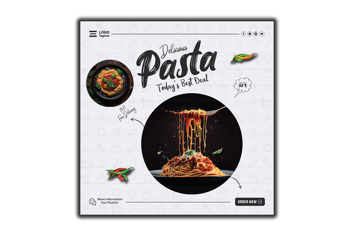 Editable Pasta Flyer Design, a Flyer Template by YUDesignStore (Photo 1 of 6)
