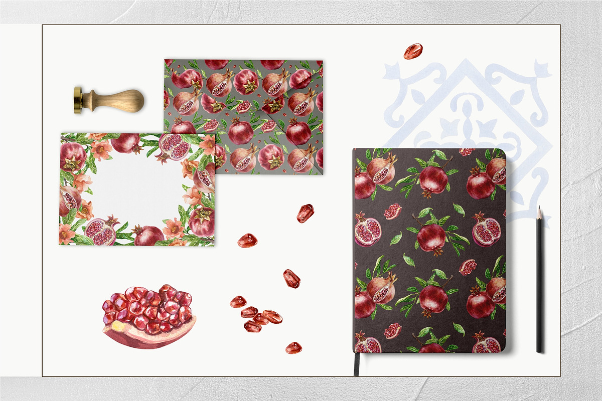 Pomegranates Watercolor collection, a Food Illustration by Farida Bik (Photo 9 of 15)
