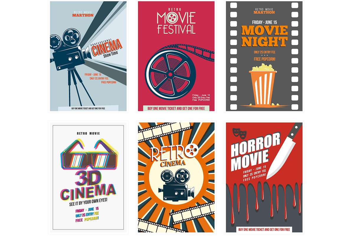 Set of 6 Retro Movie Posters, an Illustration by oxy_gen (Photo 1 of 3)