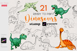 Dinosaur Stamp Children Coloring Art