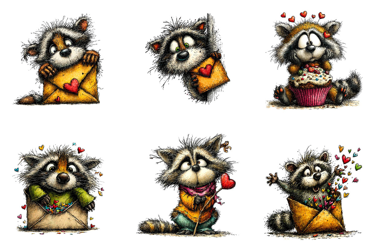 Whimsical Valentines Raccoon Clipart, an Illustration by CreationArt (Photo 3 of 7)
