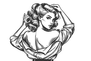 Pin-up Woman Fixing Hair In Off