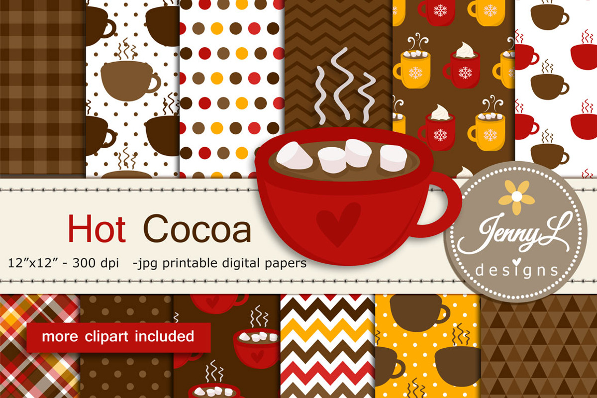Hot Cocoa Digital Papers and Clipart, a Pattern Graphic by JennyL Designs (Photo 1 of 5)