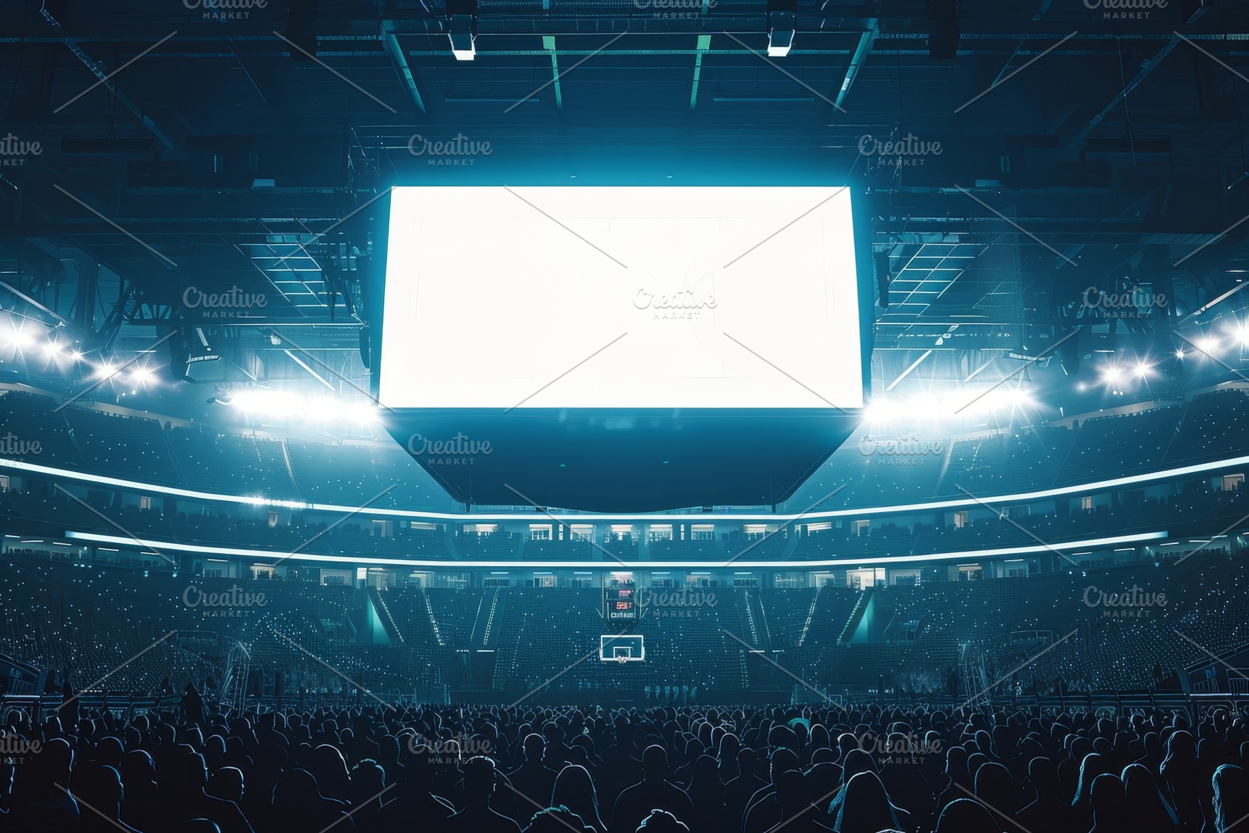 Large arena hosting a basketball gam, a Photo by Tanuart