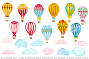 Hot Air Balloons, clipart & pattern, an Illustration by swiejko (Thumbnail 2 of 5)