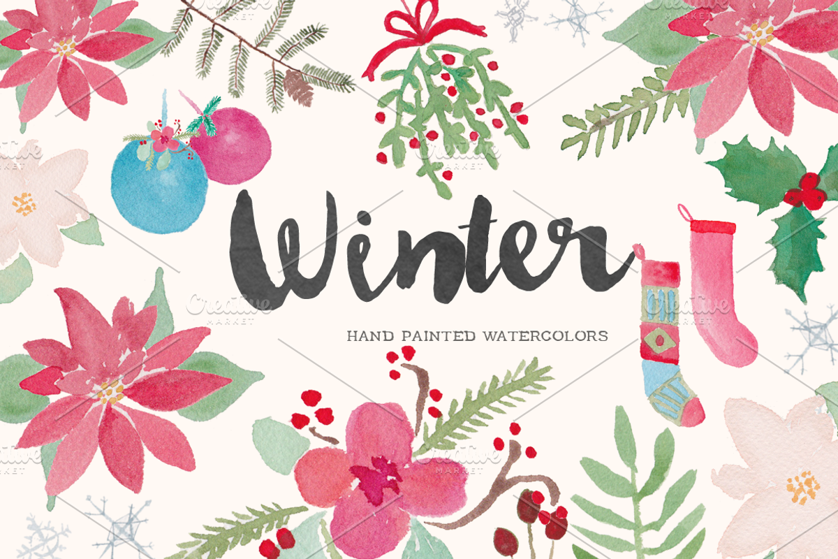 Winter Holiday Watercolor Clip Art, an Illustration by Emerald & Ivy Studios (Photo 1 of 3)
