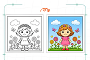 Spring Girl Activities Coloring Page, a Decorative Illustration by Ink Gallery (Thumbnail 3 of 8)