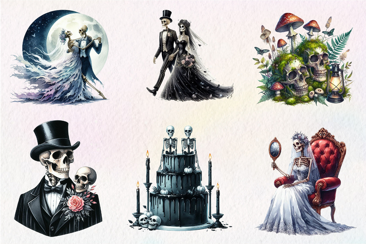 Halloween Skeletons Wedding Clipart, an Illustration by CreationArt (Photo 2 of 9)